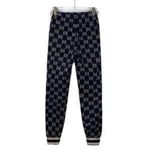 HW0665 Gucci dark blue striped logo jacquard full print casual sports trousers y